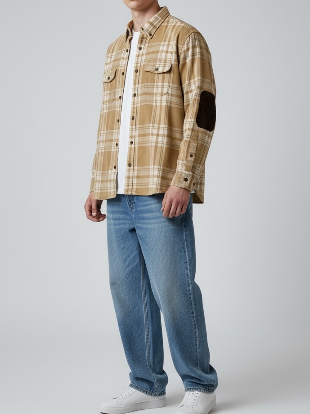 Vintage 90’s Lands End Heavy Weight Cotton shirt with Elbow Patches | Size M